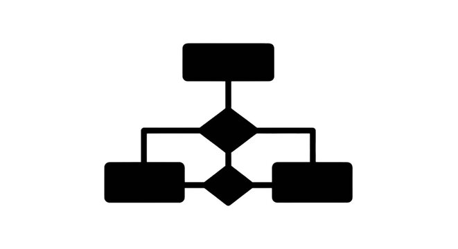 Vector illustration of flowchart icon with decision diamonds and process boxes on a transparent background