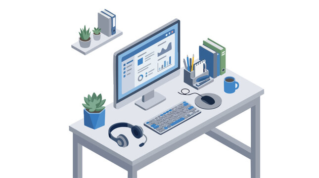 Isometric Digital Workspace Setup