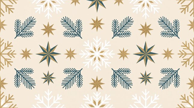 Christmas holiday winter festive background illustration features geometric snowflakes and stars for cheerful greeting cards and web banners