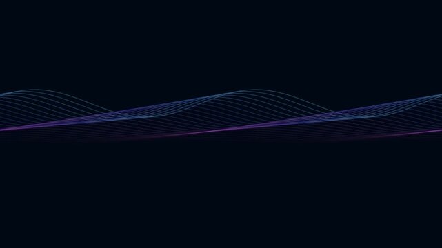 Abstract Blue and Purple Wavy Sound Waves on Black Background