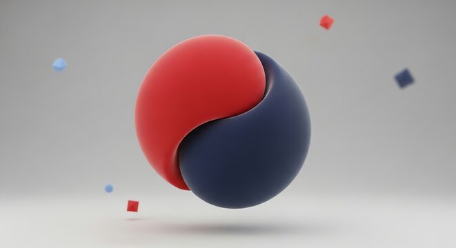 Abstract Red and Blue Interlocking Symbol with Geometric Elements