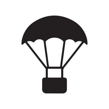 Parachute with cargo black icon silhouette vector