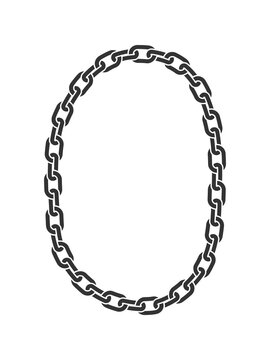 Number 0 formed as a chain link oval in industrial vector style. Heavy metallic circular shape symbolizing endless loop, strength, structure and freedom within mechanical connection system design.