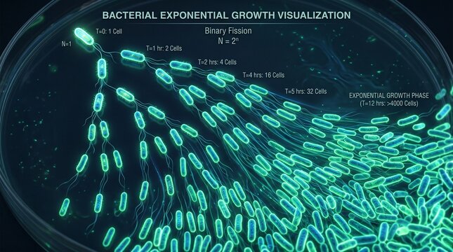 Scientific visualization of bacterial exponential growth and binary fission in a petri dish