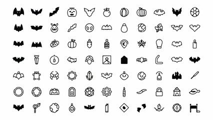 Fototapeta premium Bat Outline Icons: 36 Nocturnal Cave Symbols Grid Sheet for Gothic Halloween & Vampire Emblem Design