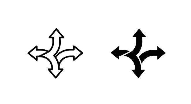 Vector illustration of fourway directional arrow icon set, split arrows pointing in all directions on a transparent background