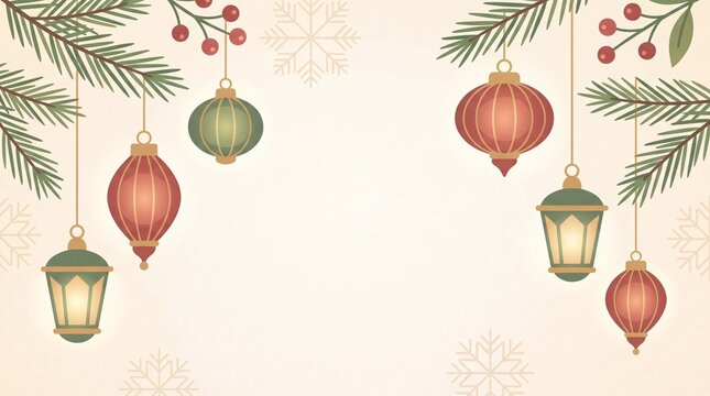 Christmas holiday winter festive background illustration features simple Christmas lanterns for cheerful greeting cards and web banners