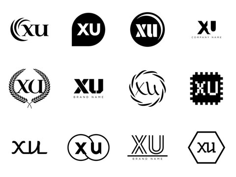 XU logo company template. Letter x and u logotype. Set different classic serif lettering and modern bold text with design elements. Initial font typography.
