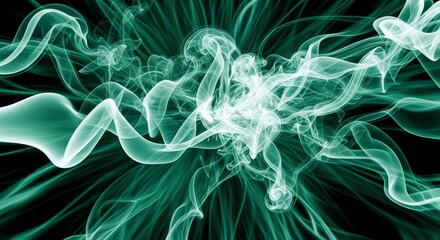 Fototapeta premium Abstract Teal Smoke Trails on Black Background
