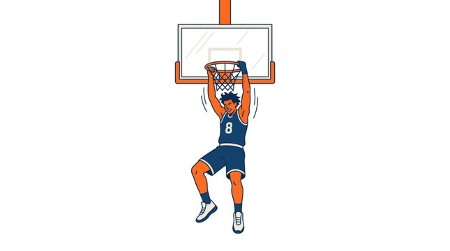 Vector illustration of a basketball player dunking
