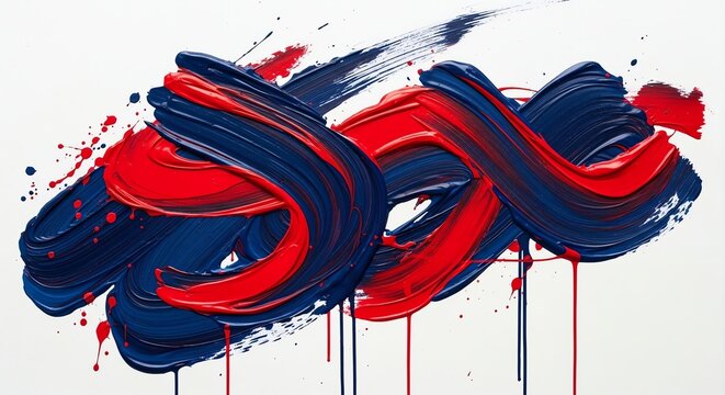 Abstract Swirls of Red and Blue Paint