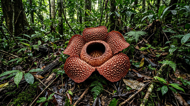 Giant Rafflesia Flower in Tropical Rainforest Floor.