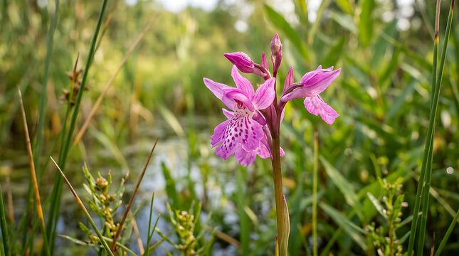 Vibrant Pink Orchid Flower in Natural Habitat.