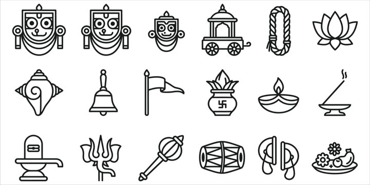 Collection of Hindu Religious Symbols and Icons.