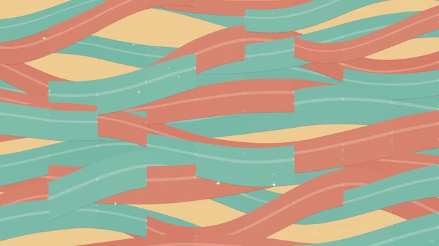 Abstract Retro Wavy Ribbons Motion Background with Pastel Waves and Glitch Effect