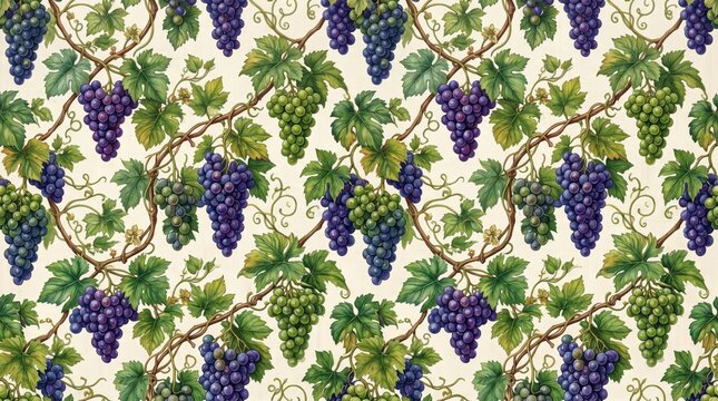 Greece pattern vineyard grape harvest illustration with vineyard botanical mediterranean illustration seamless wallpaper