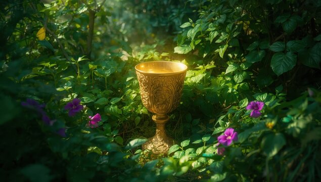 A golden cup concealed in the foliage.