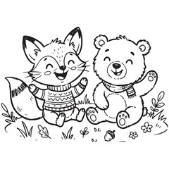 Naklejka premium cartoon, animal, cat, vector, coloring book, dog, illustration, coloring, drawing, pet, love, art, character, fun, funny, bear, design, baby, icon, child, toy, kitten, children, fox, cute