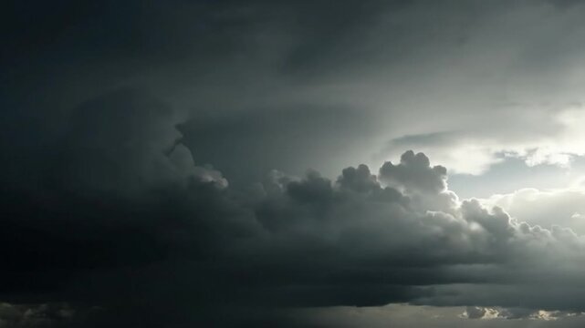 Dark storm clouds gather in a dramatic and moody sky before rain