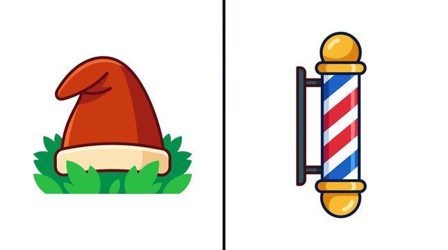 Flat vector illustration of a red pointed hat and barber pole