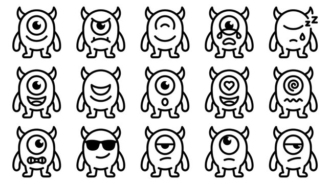 Funny Cartoon Character Face Avatar Vector Icon Set with Diverse Men Women Monster and Skull Heads Cute Expressions and Stylized Illustrations