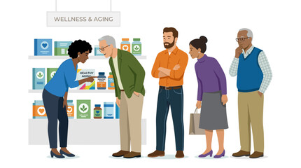 Obraz premium Diverse People Shopping for Wellness Supplements in a Pharmacy