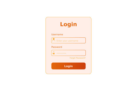Modern login page interface, orange user authentication form, website sign in vector template