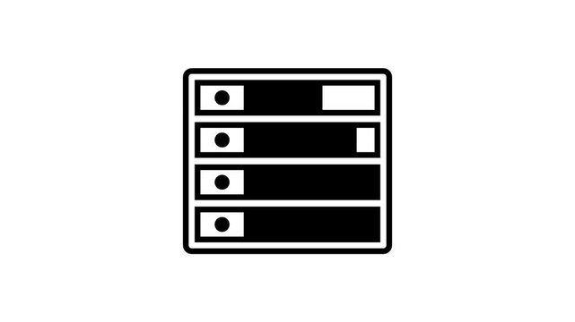 Outline icon of a stacked server database rack with rows of drives representing data storage hosting and network infrastructure