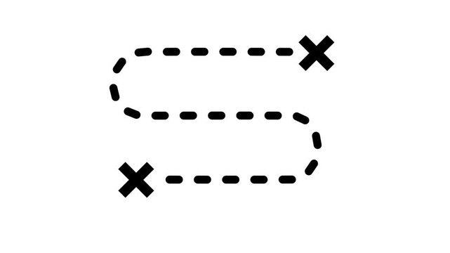 Outline icon of a dashed zigzag path with cross marks at both ends representing a cancelled route or blocked navigation path ideal for modern web