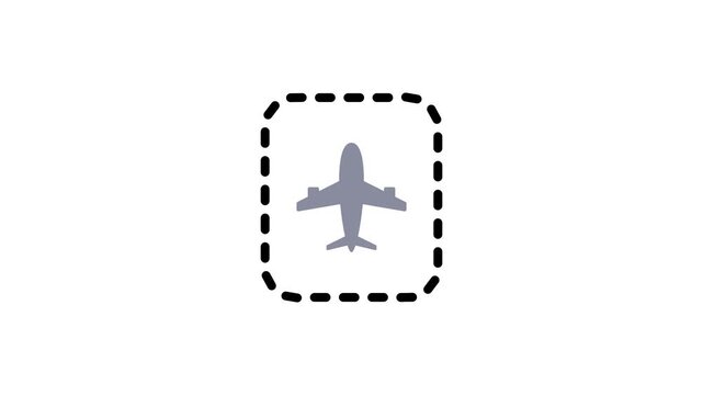 Outline icon of a dashed square outline containing an airplane silhouette representing a pending or unconfirmed flight booking suitable for modern