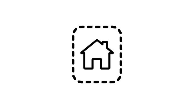 Outline icon of a dashed square outline containing a house silhouette representing a pending draft or unconfirmed property listing for property design