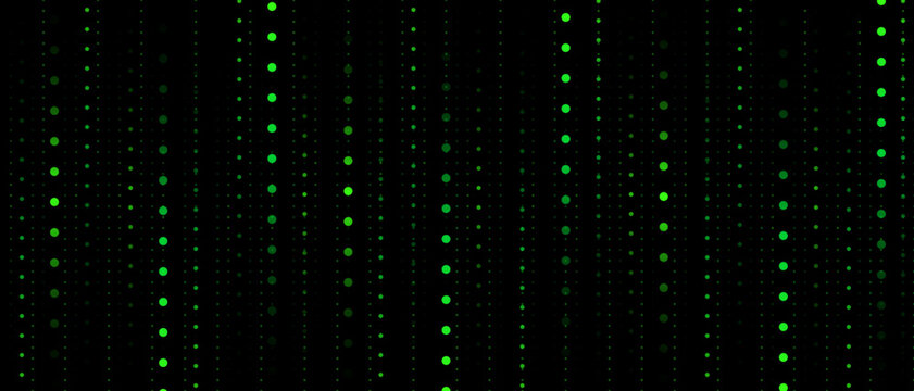 Neon hacker green matrix code data rain halftone abstract background