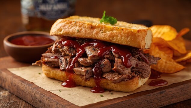DIY Brisket Sandwich with BBQ and Chips