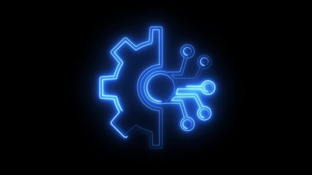 Glowing neon gear and circuitry animation for tech and engineering concepts