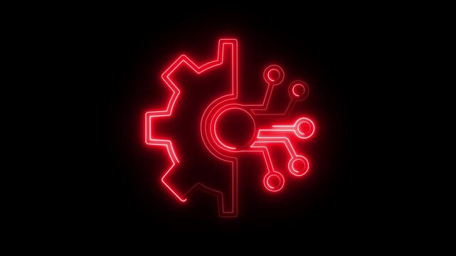 Red neon gear and circuitry animation for tech and engineering concepts