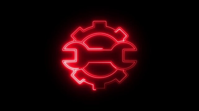 Red neon gear and wrench animation for industrial maintenance and engineering concepts