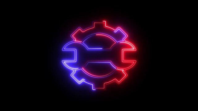 Neon gear and wrench animation: industrial maintenance and engineering concept
