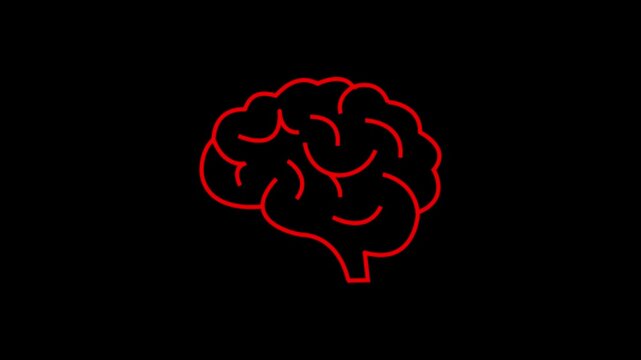 Minimalist red brain animation on black background, for medical and, technology concepts