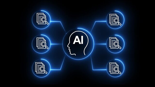 Artificial intelligence data analysis concept with glowing neural network interface