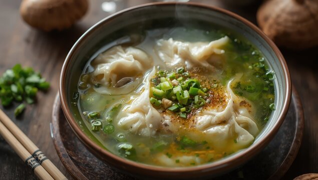 Homemade shiitake mushroom dumpling soup, nutritious dish.