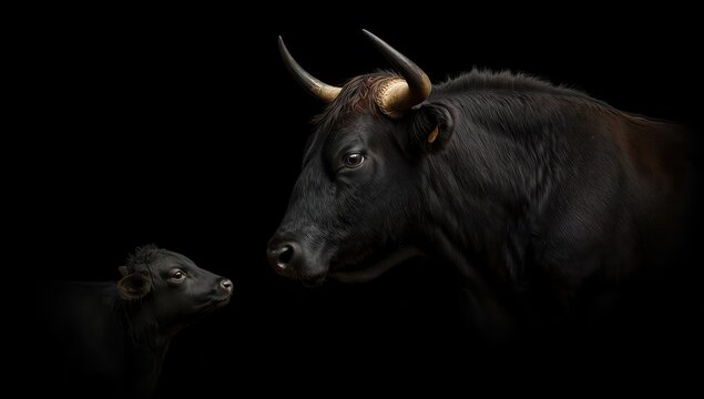 Image of a black Angus bull against a dark backdrop.