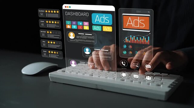 Futuristic Digital Dashboard with Advertising Analytics and User Interaction Elements for Modern Marketing Solutions Sigmoid
