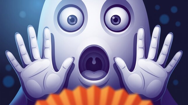 Surprised Floating Ghost Face Vector Art | Cool Blue Halloween Pop Art Illustration