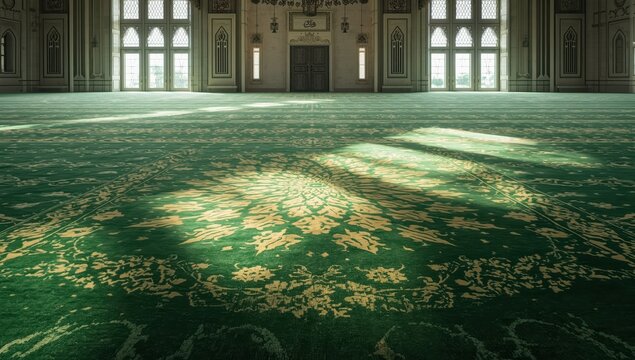 Karpet masjid berwarna hijau.
