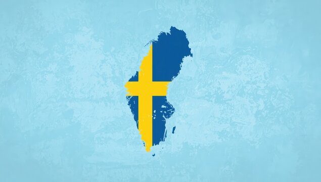 Map of Sweden featuring flag colors on a light blue background.