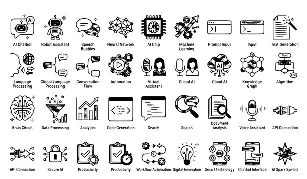 AI Assistant and Conversational Intelligence Vector Icon Collection