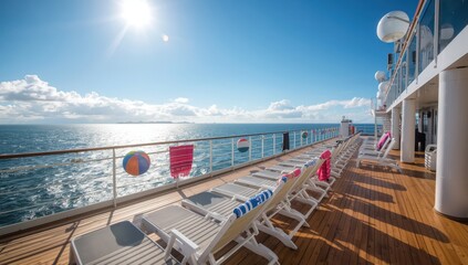 Obraz premium Piled Lounge Chairs on Ship Deck, Vacation Idea