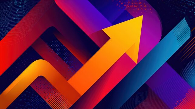 Abstract digital artwork featuring vibrant arrows and geometric shapes in vivid colors symbolizing growth and direction.