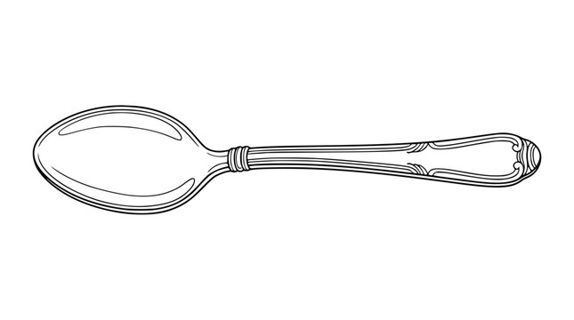 Vintage Silver Spoon Hand Drawn Vector Line Art Illustration
