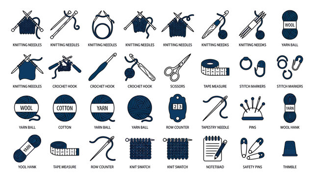 Knitting and Sewing Supplies Icons Collection